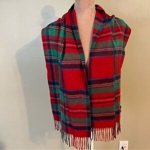 Louisa Perini 100% Cashmere Red Plaid Holiday Scarf 60X12